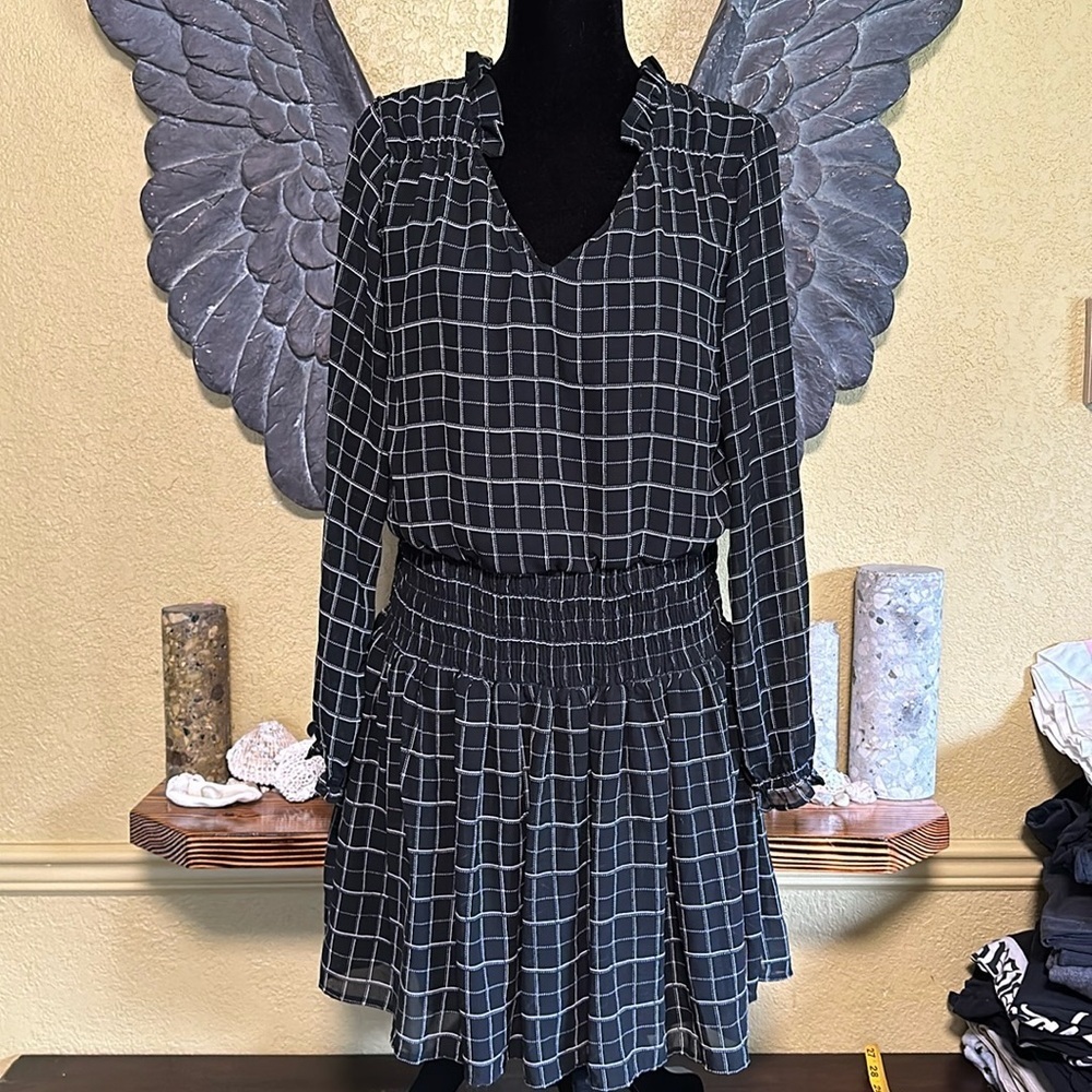 New Glory Checkered Long sleeve Dress with Ruffles